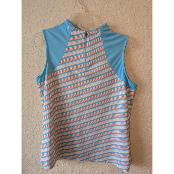 Nancy Lopez Womens Golf Shirt Light Blue Orange Striped Size L Desert Dry - Picture 4 of 5